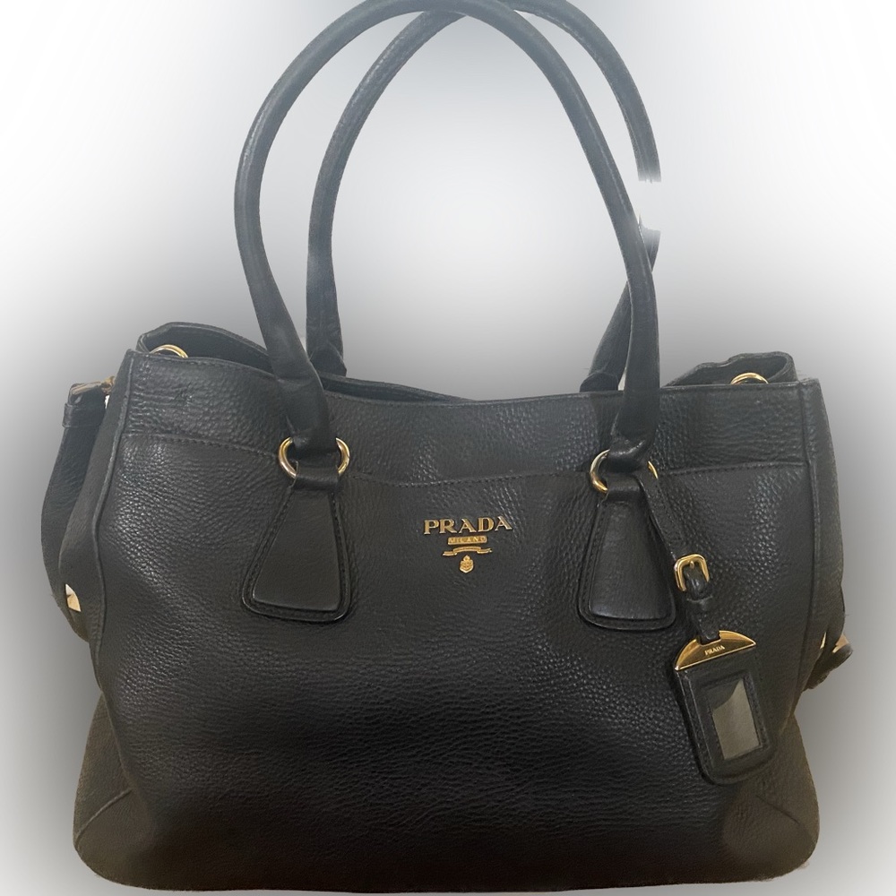 Prada Black Vitello Daino Leather Large Tote